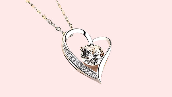 Beautiful silver heart necklace pendant woman mother mother's day